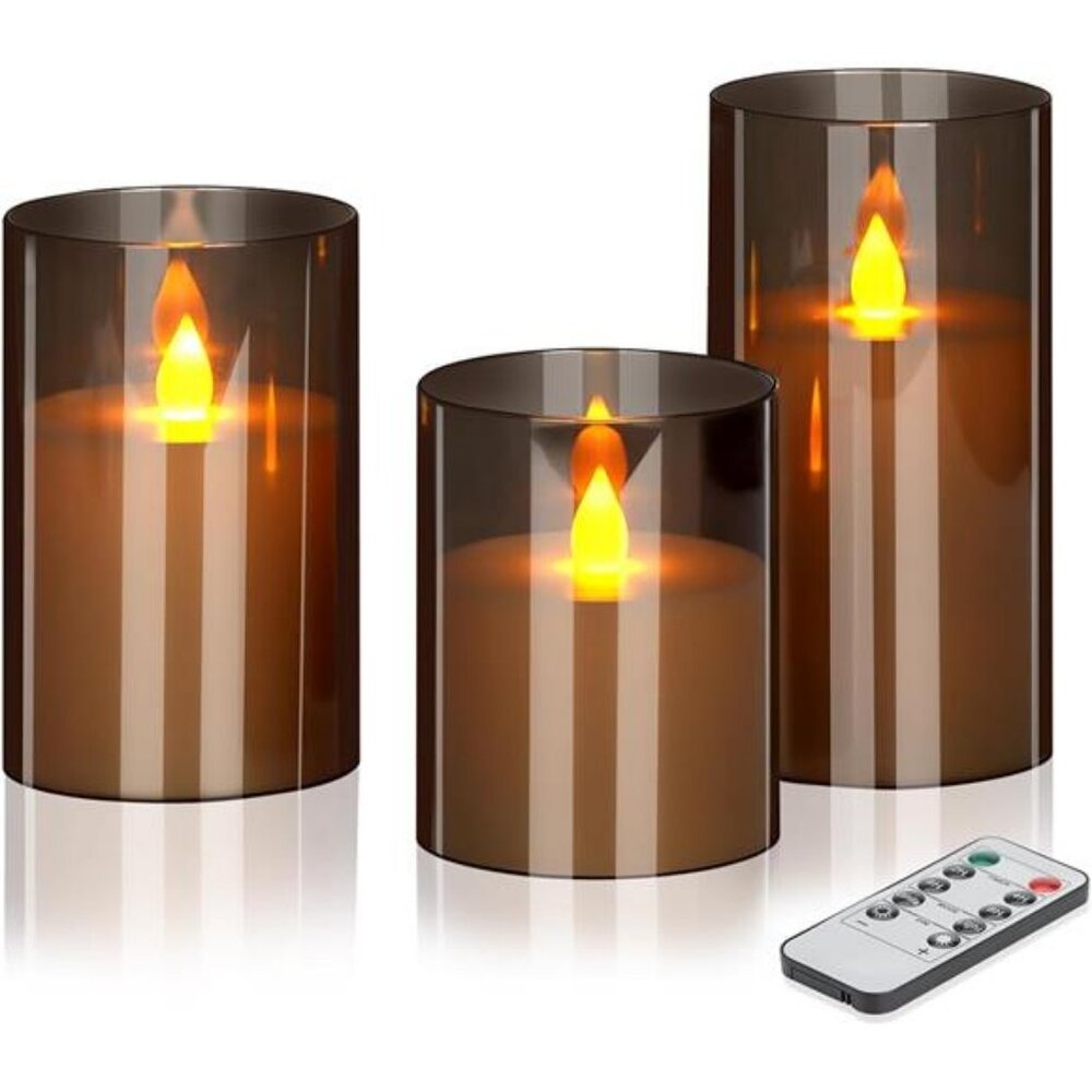 Flameless LED Candles with Remote‎ Set of 3 Battery-Operated Acrylic Gray